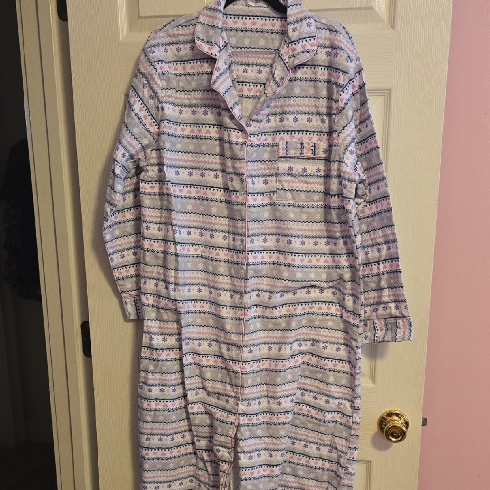 Women's‎ Striped Flannel Nightgown in Pink and Blue